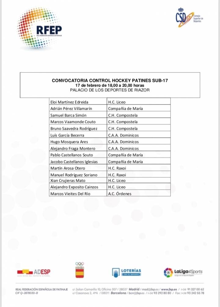 CONTROL DE ENTRENAMIENTO SELECCIÓN ESPAÑOLA SUB17 EN LA CORUÑA